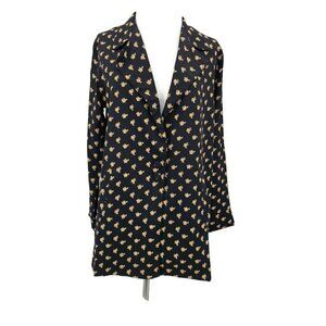 New Flynn Skye Blazer Womens XS Black Peach Floral Roses Rayon Oversized